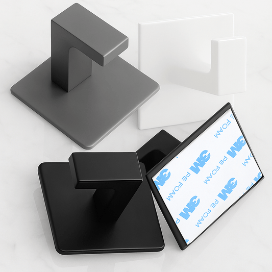 AdheGrip – Self-Adhesive Aluminum Wall Hooks with Strong 3M Adhesive for Bathroom & Kitchen | Black, White & Gray