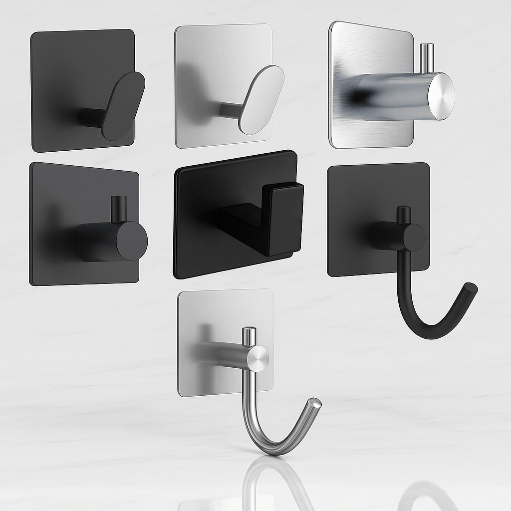 HookMate – 4-Pack | Stainless Steel Adhesive Hooks for Bathroom & Kitchen