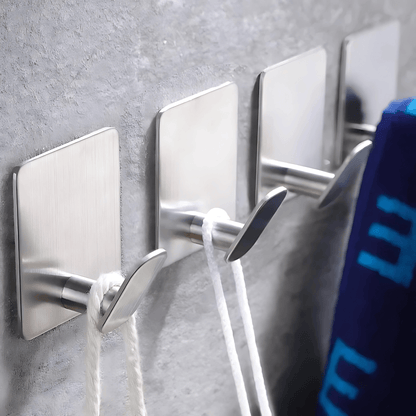 HookMate – 4-Pack | Stainless Steel Adhesive Hooks for Bathroom & Kitchen