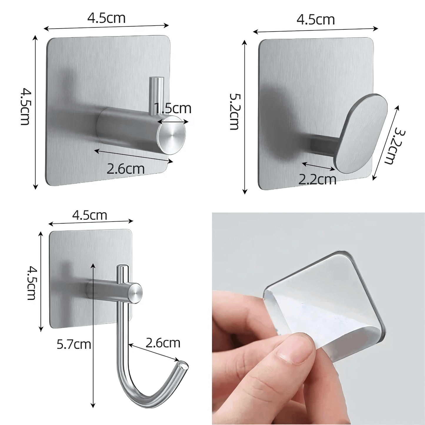 HookMate – 4-Pack | Stainless Steel Adhesive Hooks for Bathroom & Kitchen