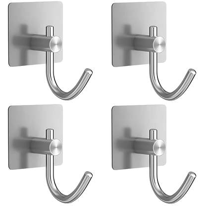HookMate – 4-Pack | Stainless Steel Adhesive Hooks for Bathroom & Kitchen